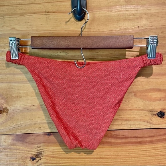 L*SPACE Leonie Bikini Bottoms in Orange Metallic Textured Small NWT - Picture 2 of 7